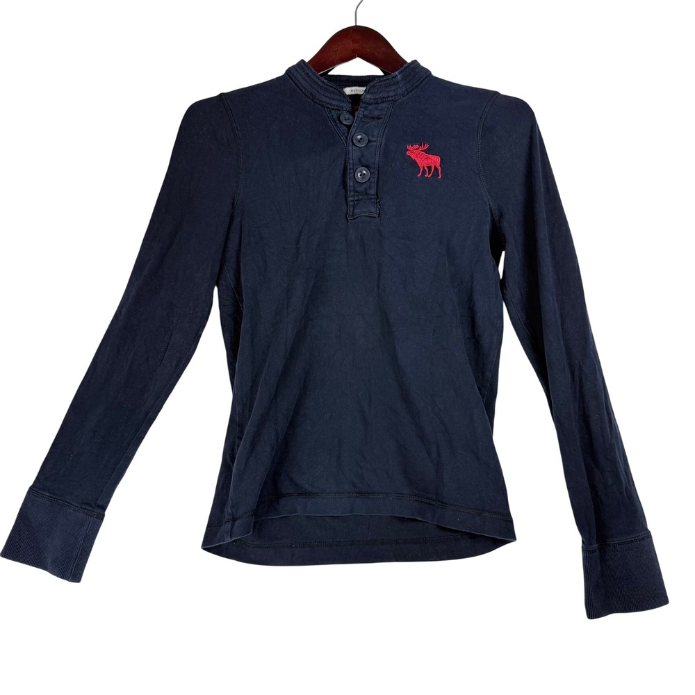 Abercrombie & Fitch Henley Shirt Mens Small Navy Blue Muscle Fit Preppy Classic